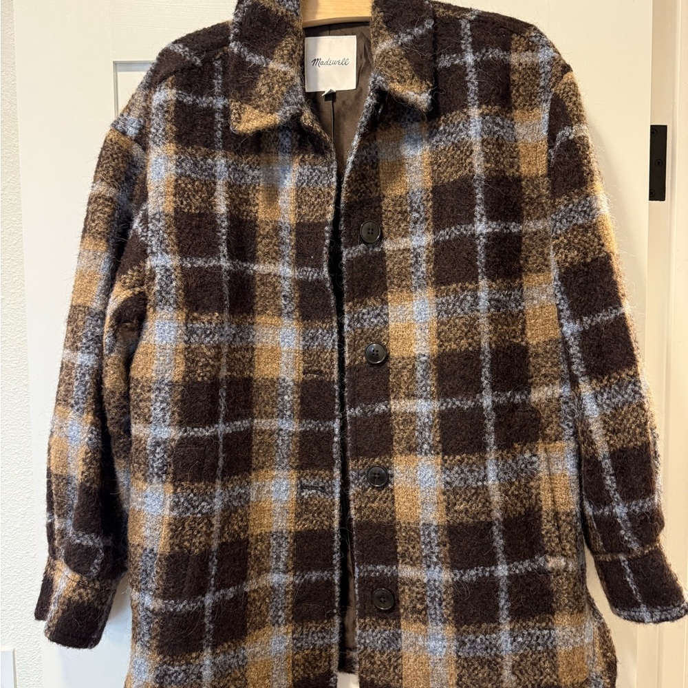 Madewell Plaid Teddy Jacket - Brown and Tan (oversized)
